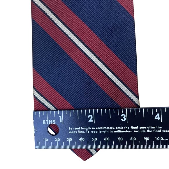Vintage Brooks Brothers Red & Navy Silk Striped Necktie Classic Business Look - Picture 7 of 7